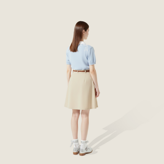 Embroidered Ribbon Knit with Camel Pleated Wool Skirt A93110