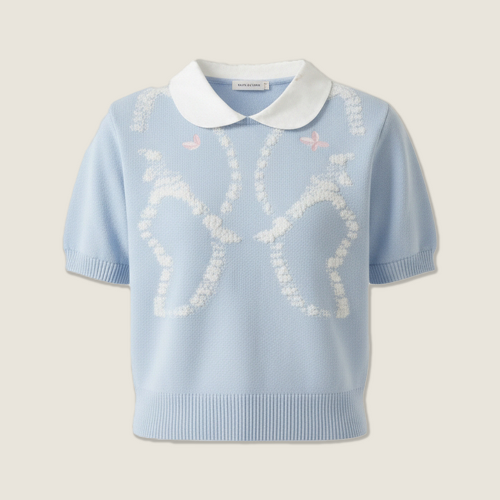 Embroidered Ribbon Knit with Camel Pleated Wool Skirt A93110