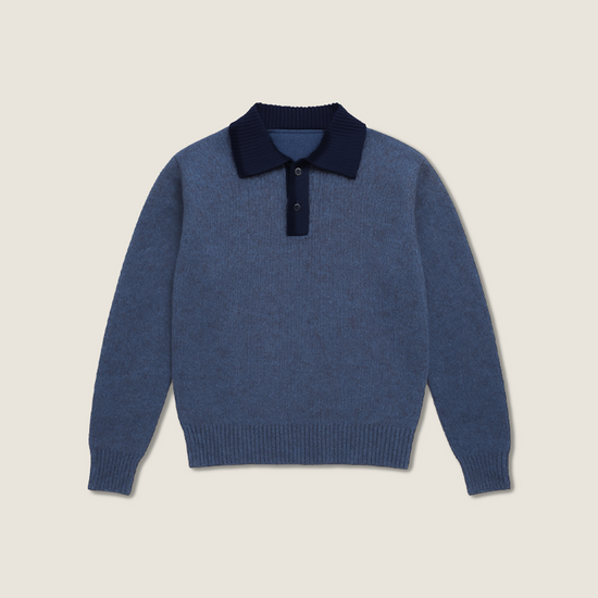 Women's Contrast Collar Button-Front Fuzzy Knit Polo Sweater A10313