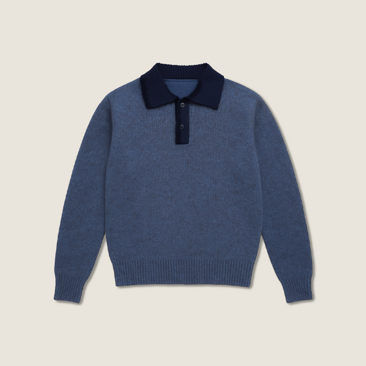 Women's Contrast Collar Button-Front Fuzzy Knit Polo Sweater A10313