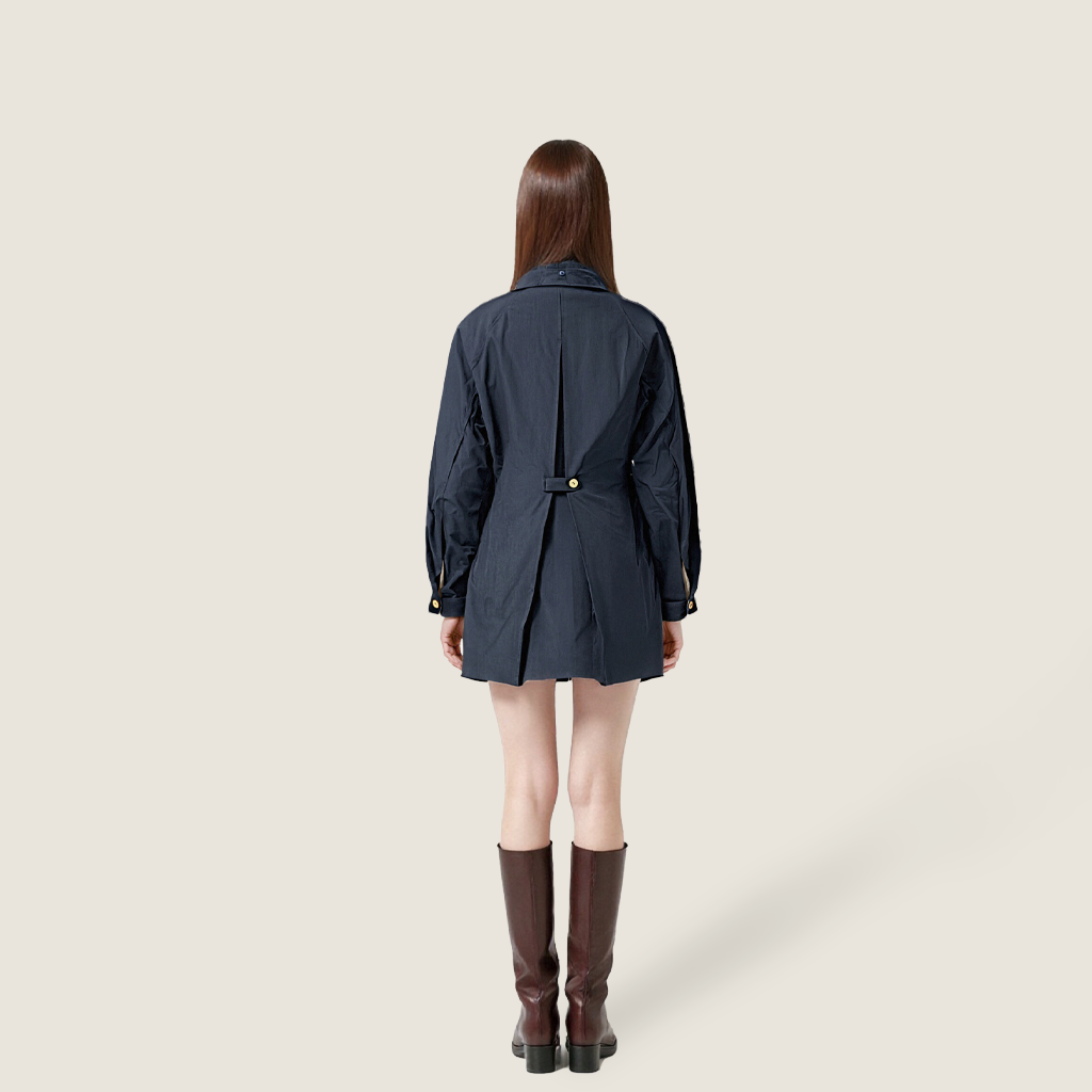 Women's Hooded Trench Coat-Trendy Button-Up Mid-Length Outerwear with Contrast Lining A10207