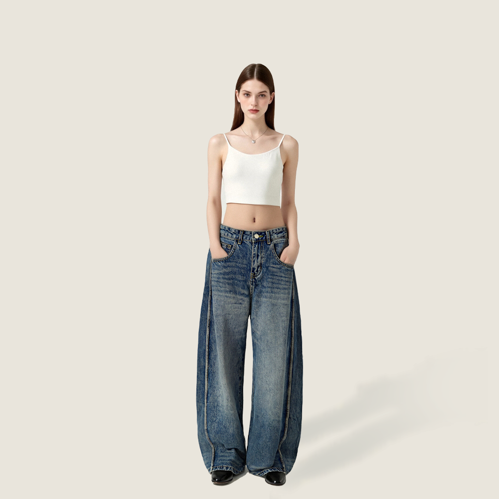 Women's High Waist intage Washed Loose Fit Wide Leg Jeans A10227