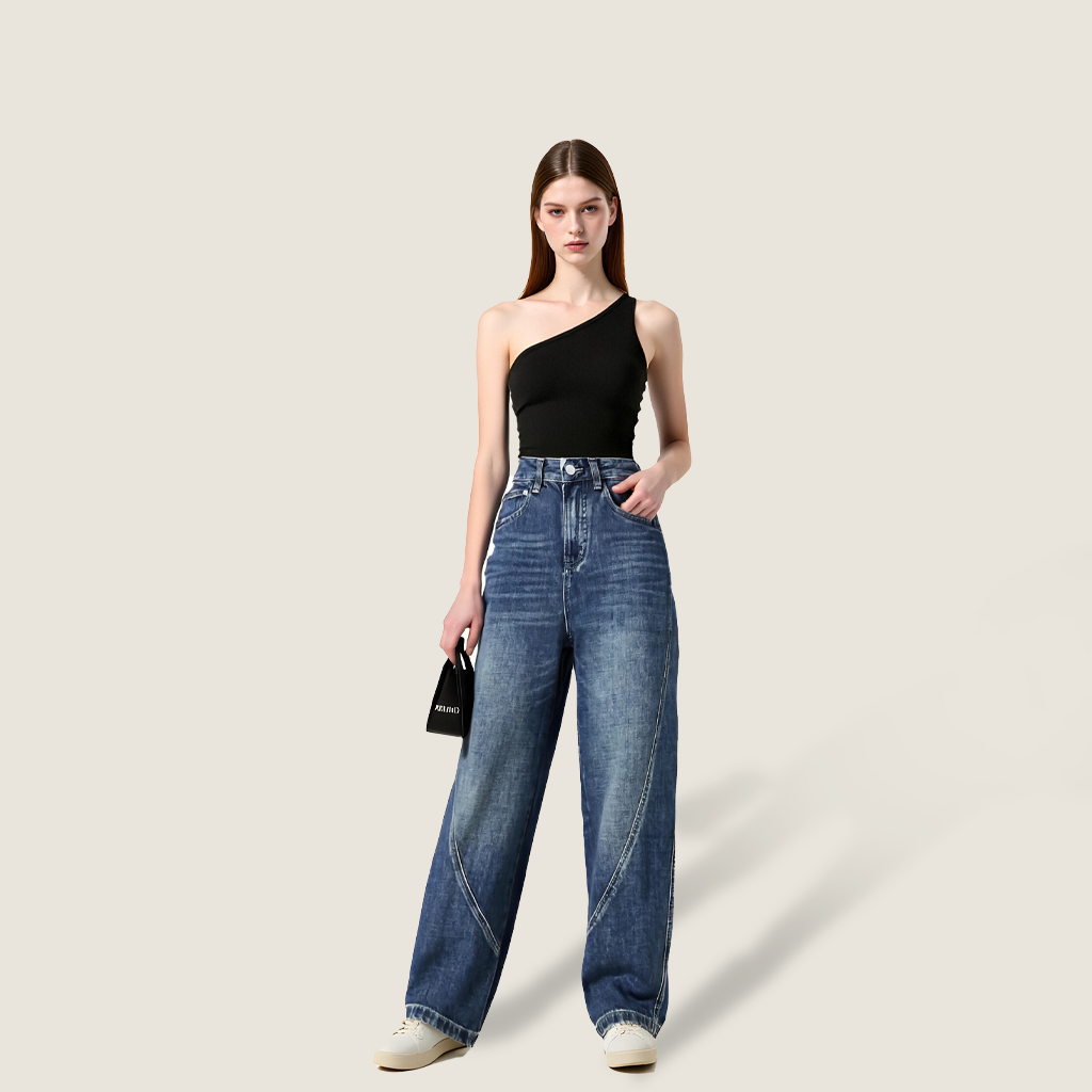 Women's Vintage Wash Wide Leg Jeans with Belt A10260