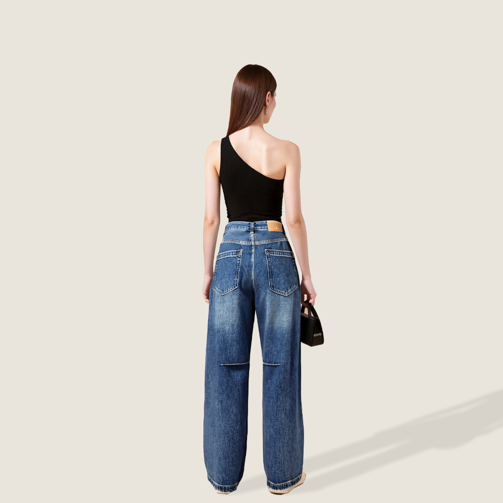 Women's Vintage Wash Wide Leg Jeans with Belt A10260
