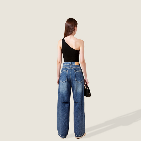 Women's Vintage Wash Wide Leg Jeans with Belt A10260