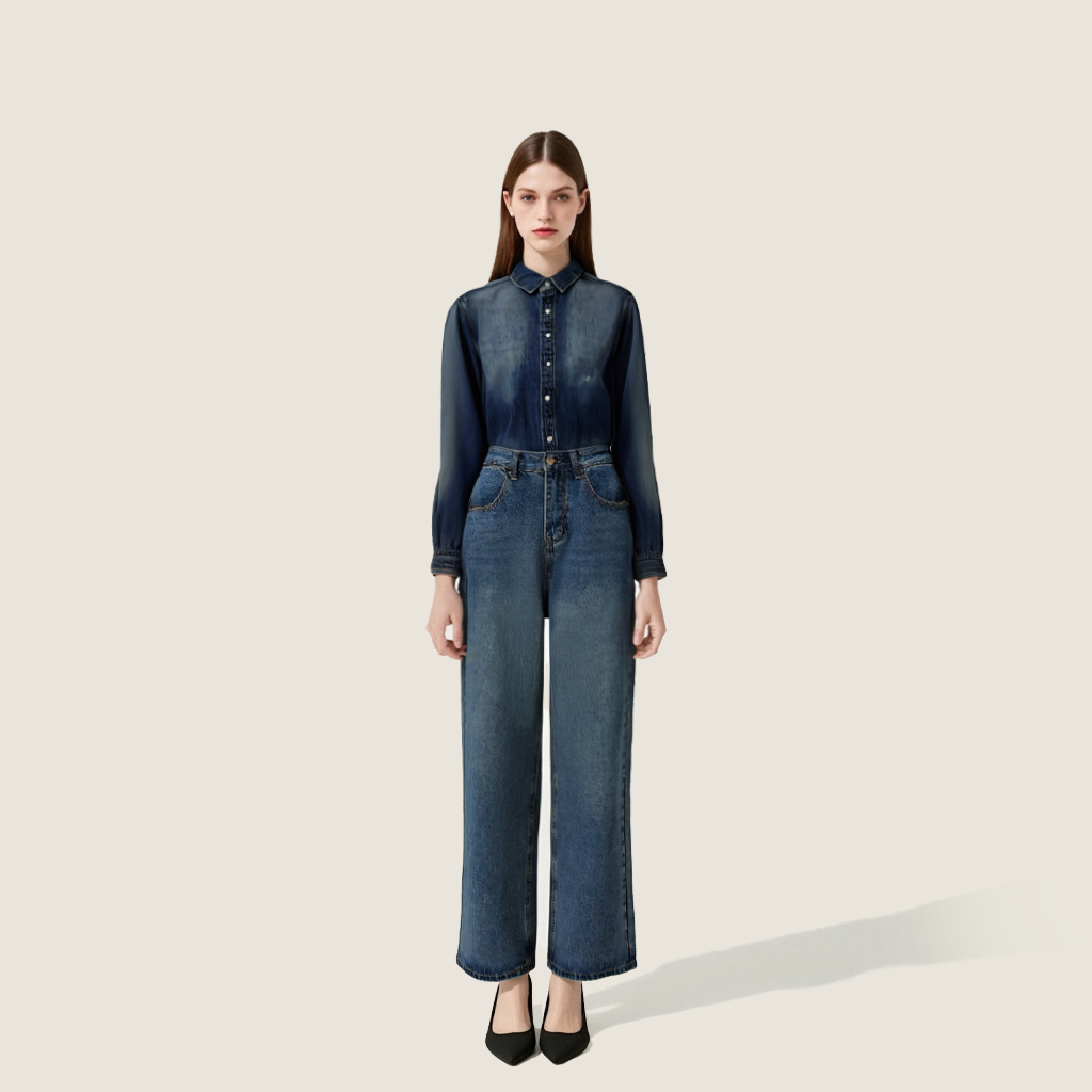 Women's Contrast Collar Denim Jacket Retro Casual Button Down Trucker Jacket A10263