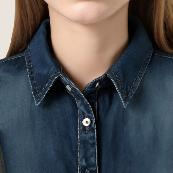 Women's Contrast Collar Denim Jacket Retro Casual Button Down Trucker Jacket A10263