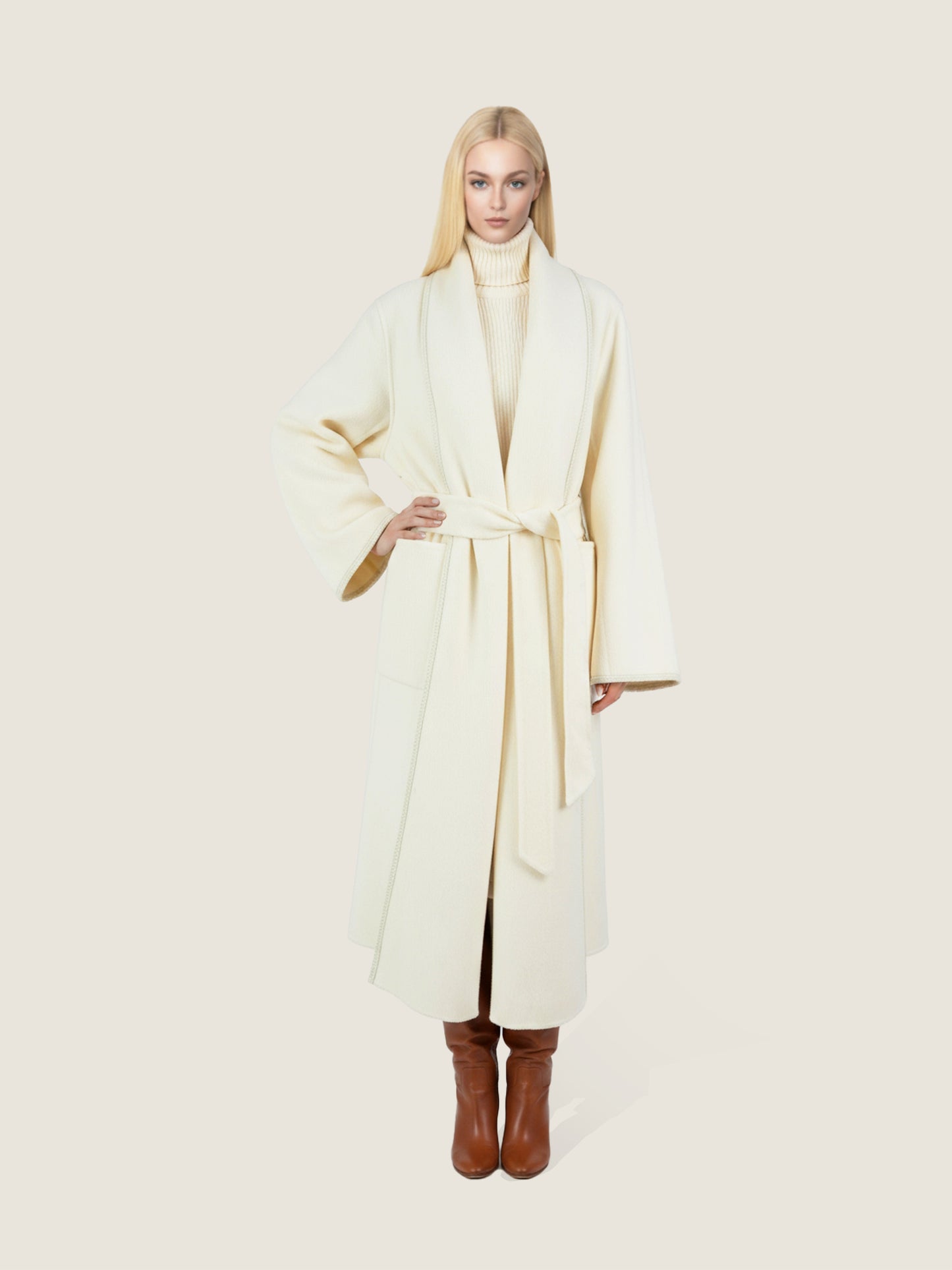 Belted Wool Long Coat M31N