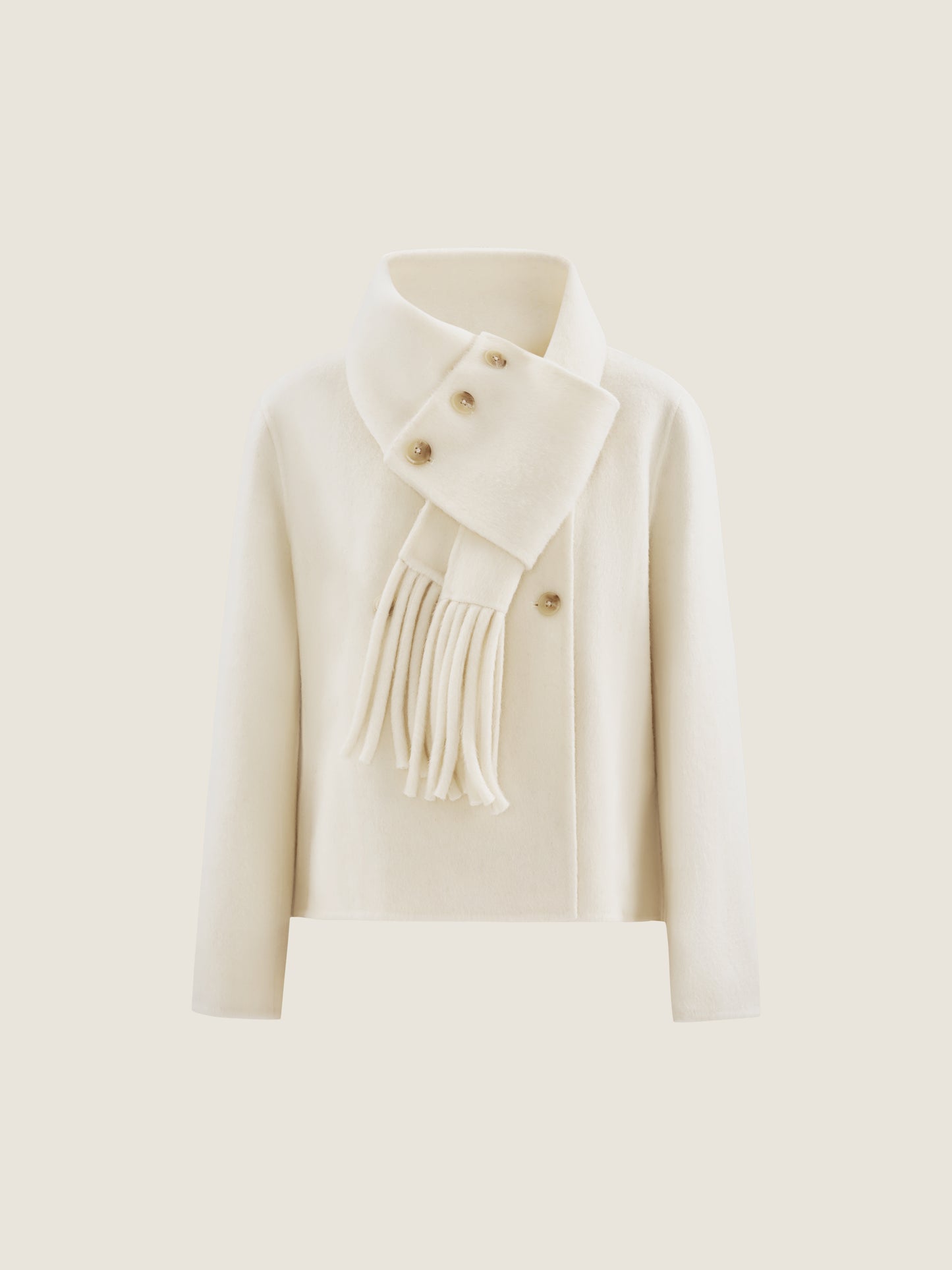 Double-Breasted Wool Jacket with Scarf Detail