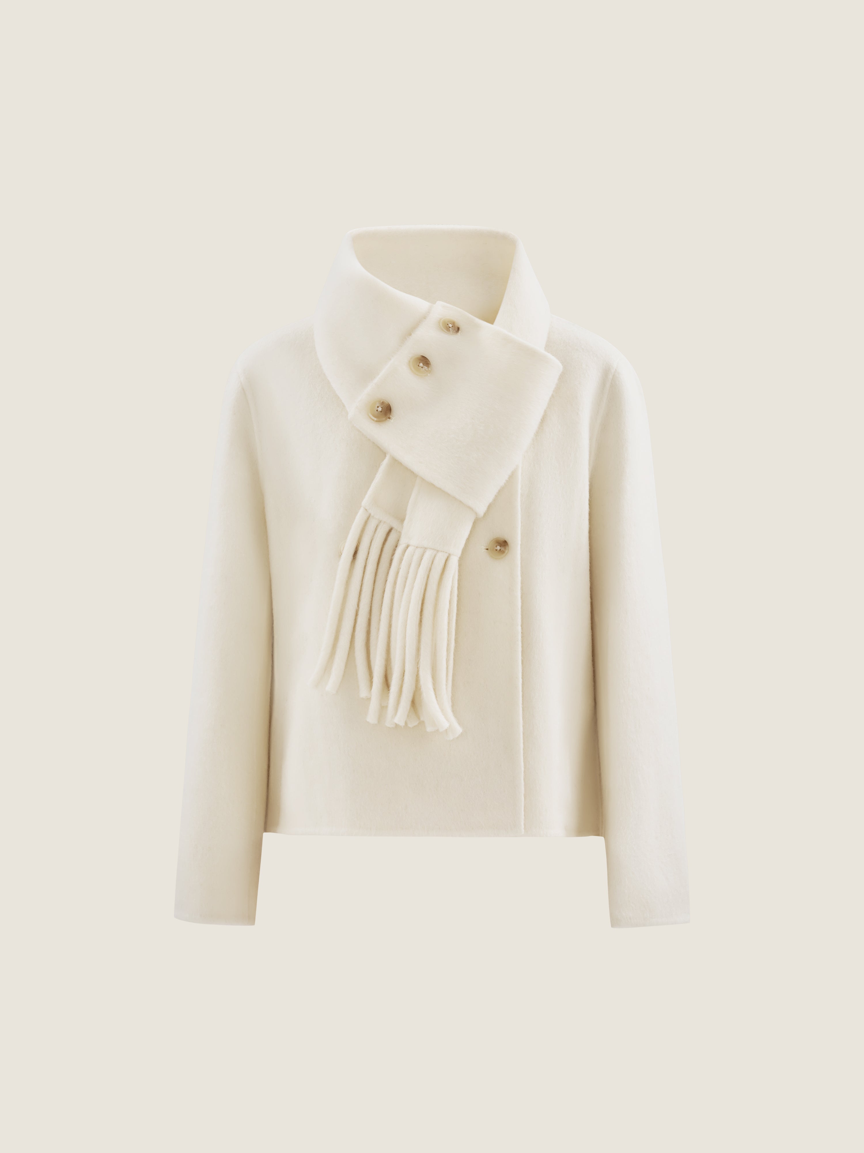 Double-Breasted Wool Jacket with Scarf Detail