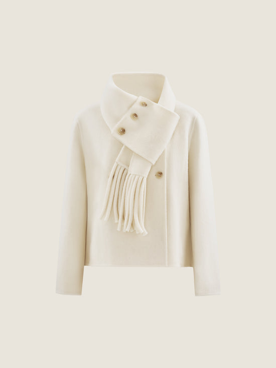 Double-Breasted Wool Jacket with Scarf Detail