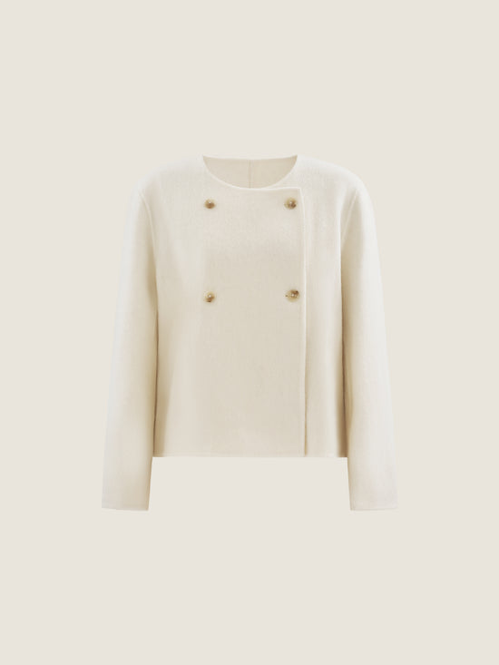 Double-Breasted Wool Jacket with Scarf Detail