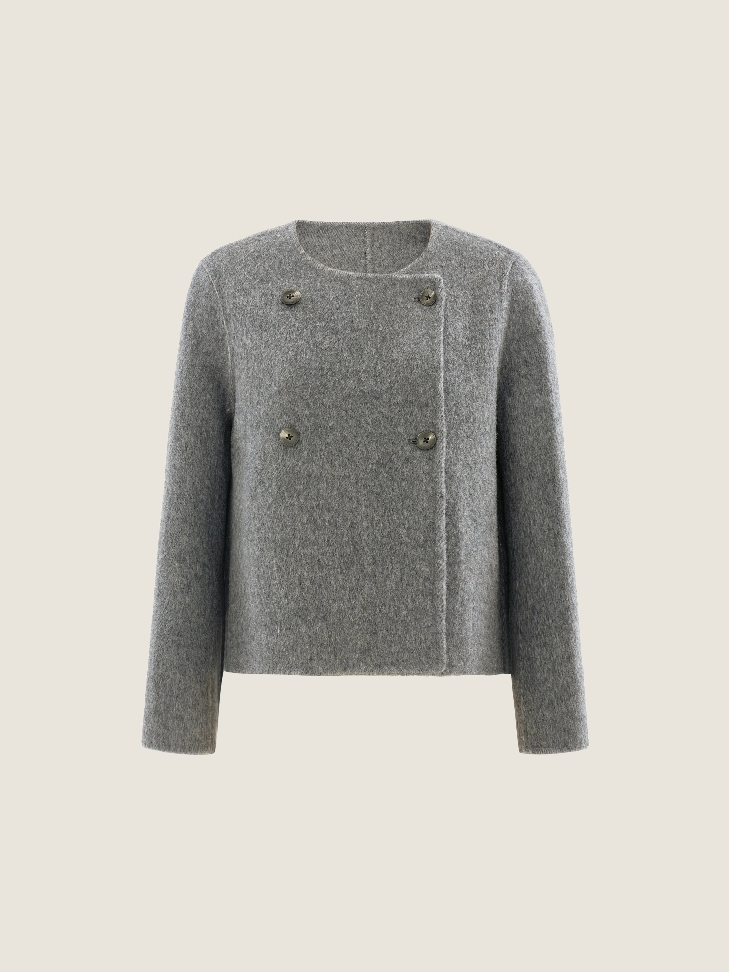 Double-Breasted Wool Jacket with Scarf Detail