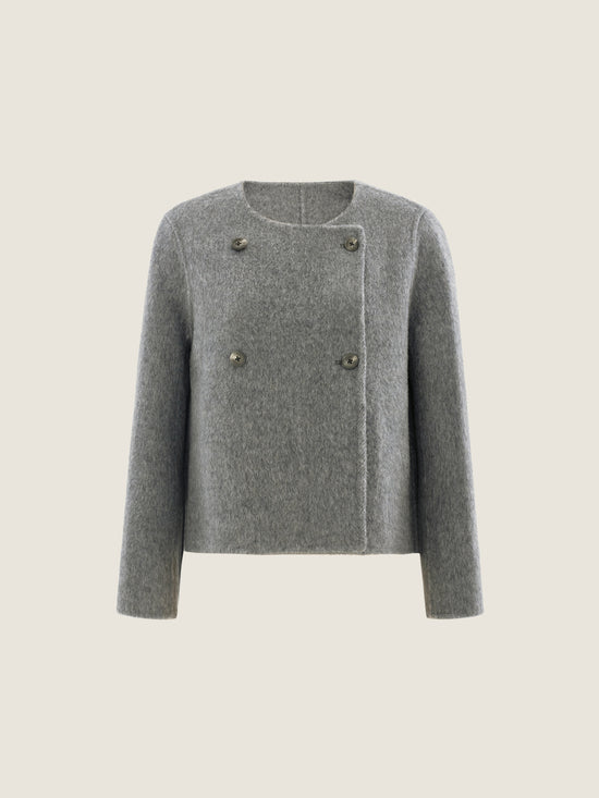 Double-Breasted Wool Jacket with Scarf Detail