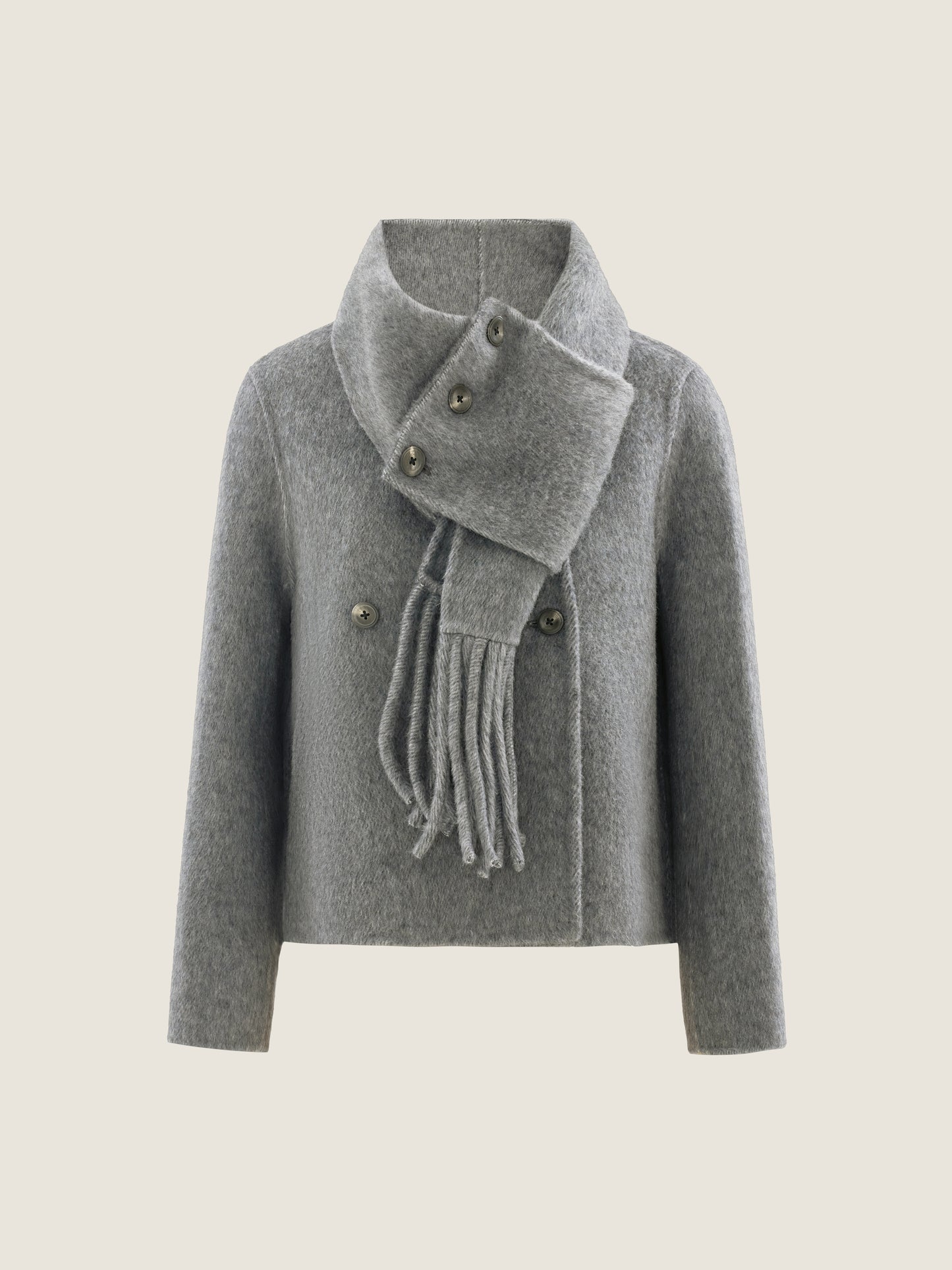 Double-Breasted Wool Jacket with Scarf Detail