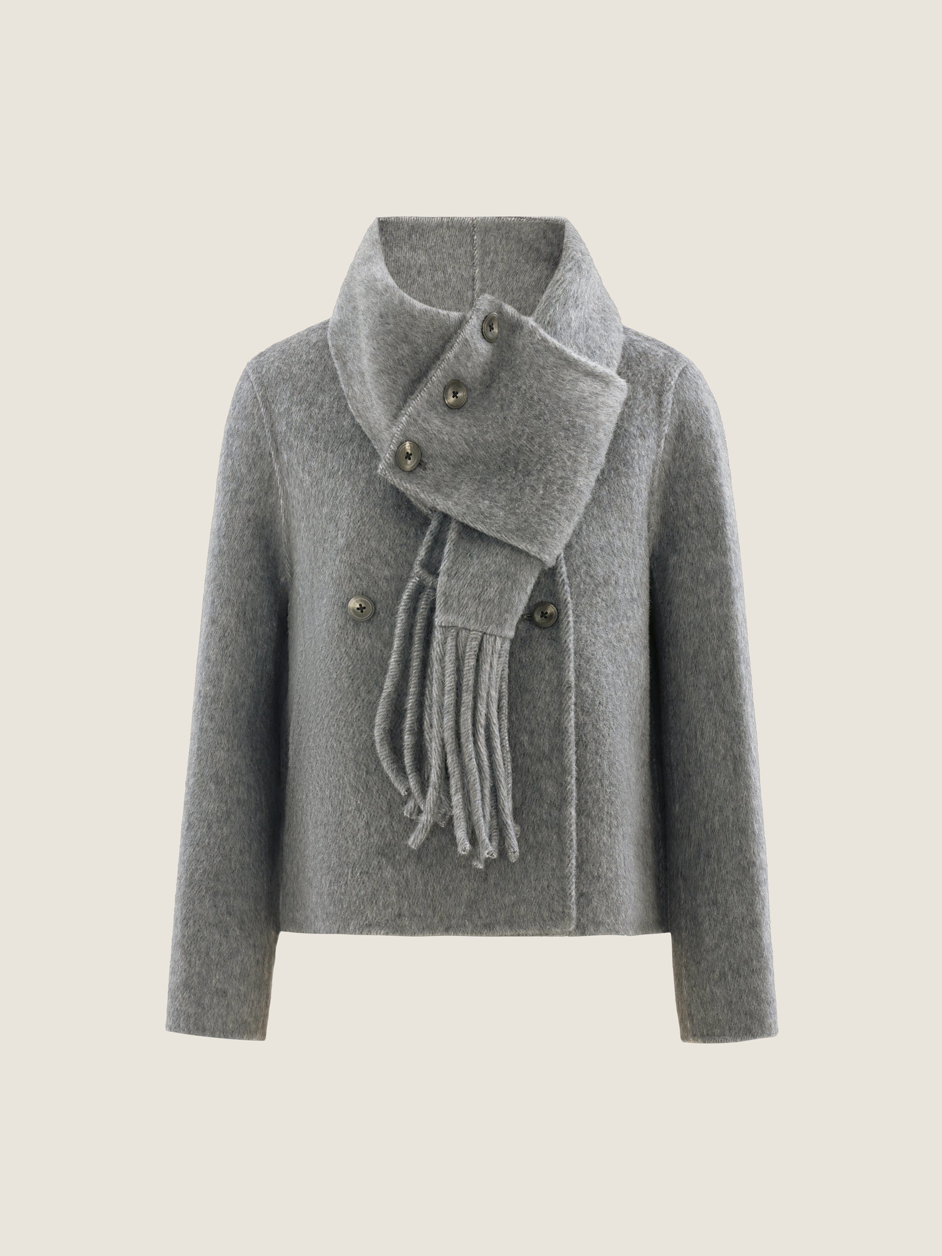 Double-Breasted Wool Jacket with Scarf Detail