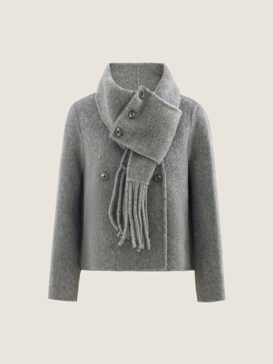Double-Breasted Wool Jacket with Scarf Detail