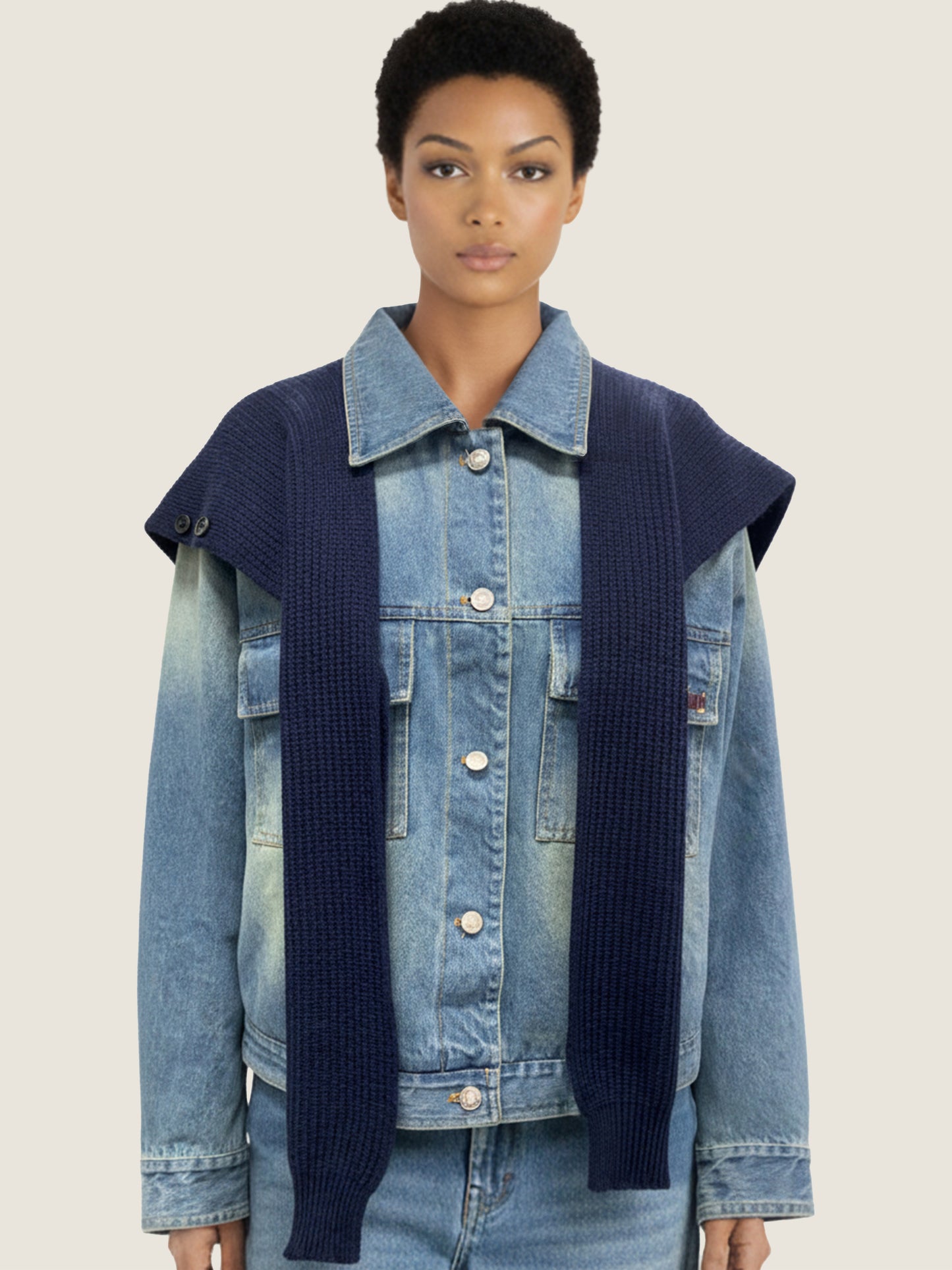 Layered Denim Down Jacket