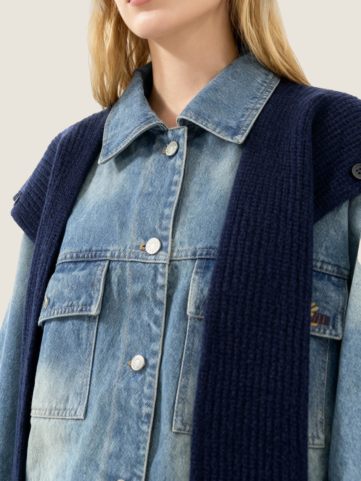 Layered Denim Down Jacket