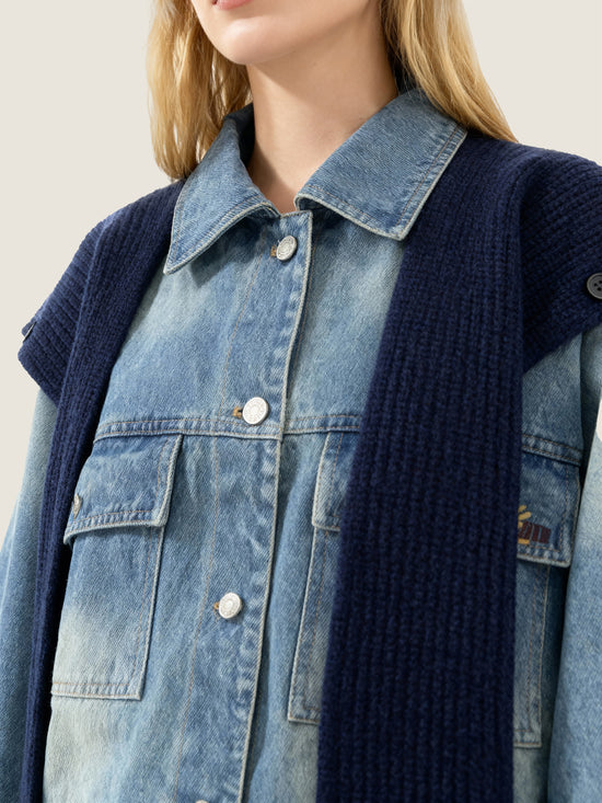 Layered Denim Down Jacket