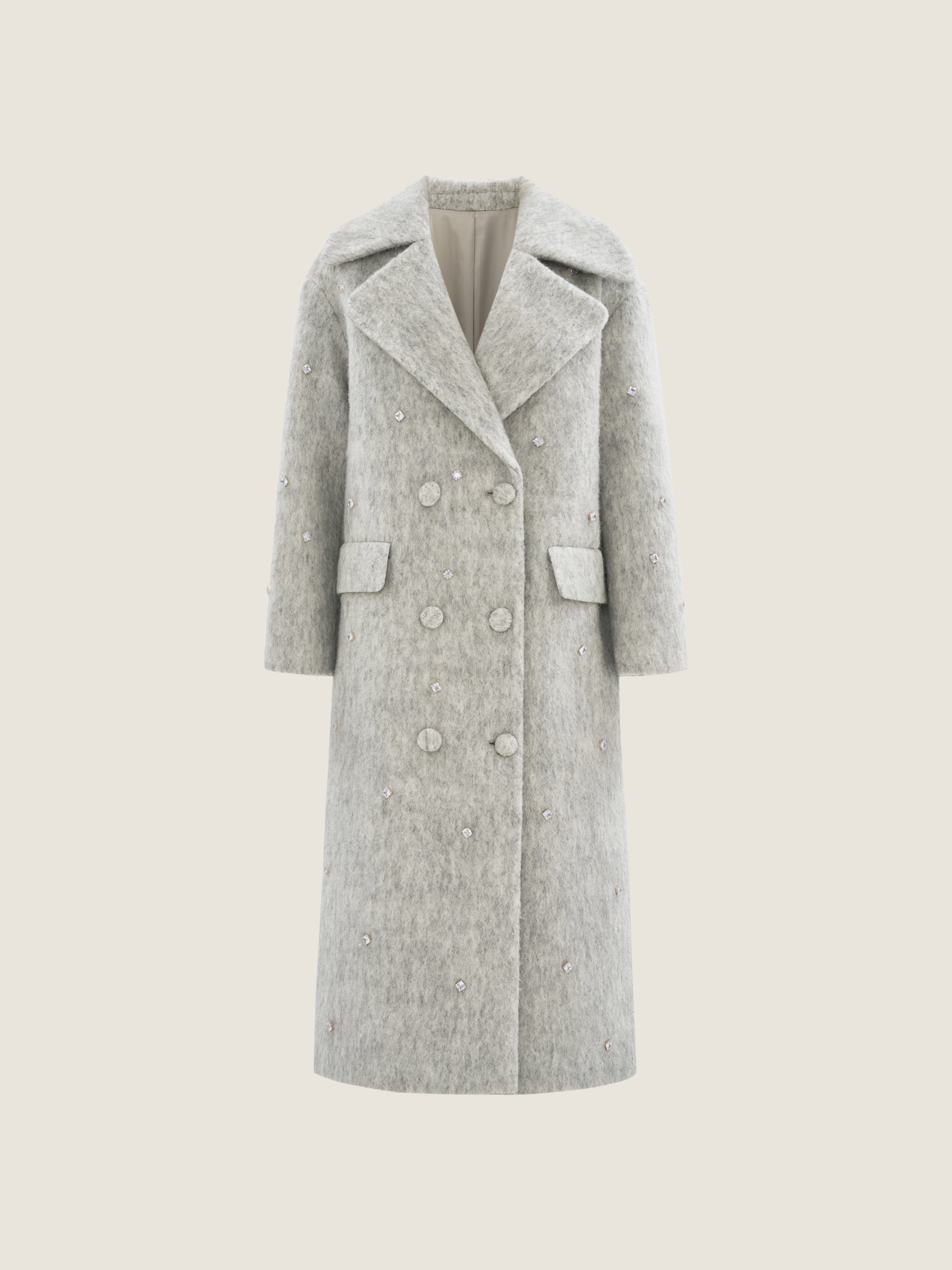 Embellished Wool Double-Breasted Coat