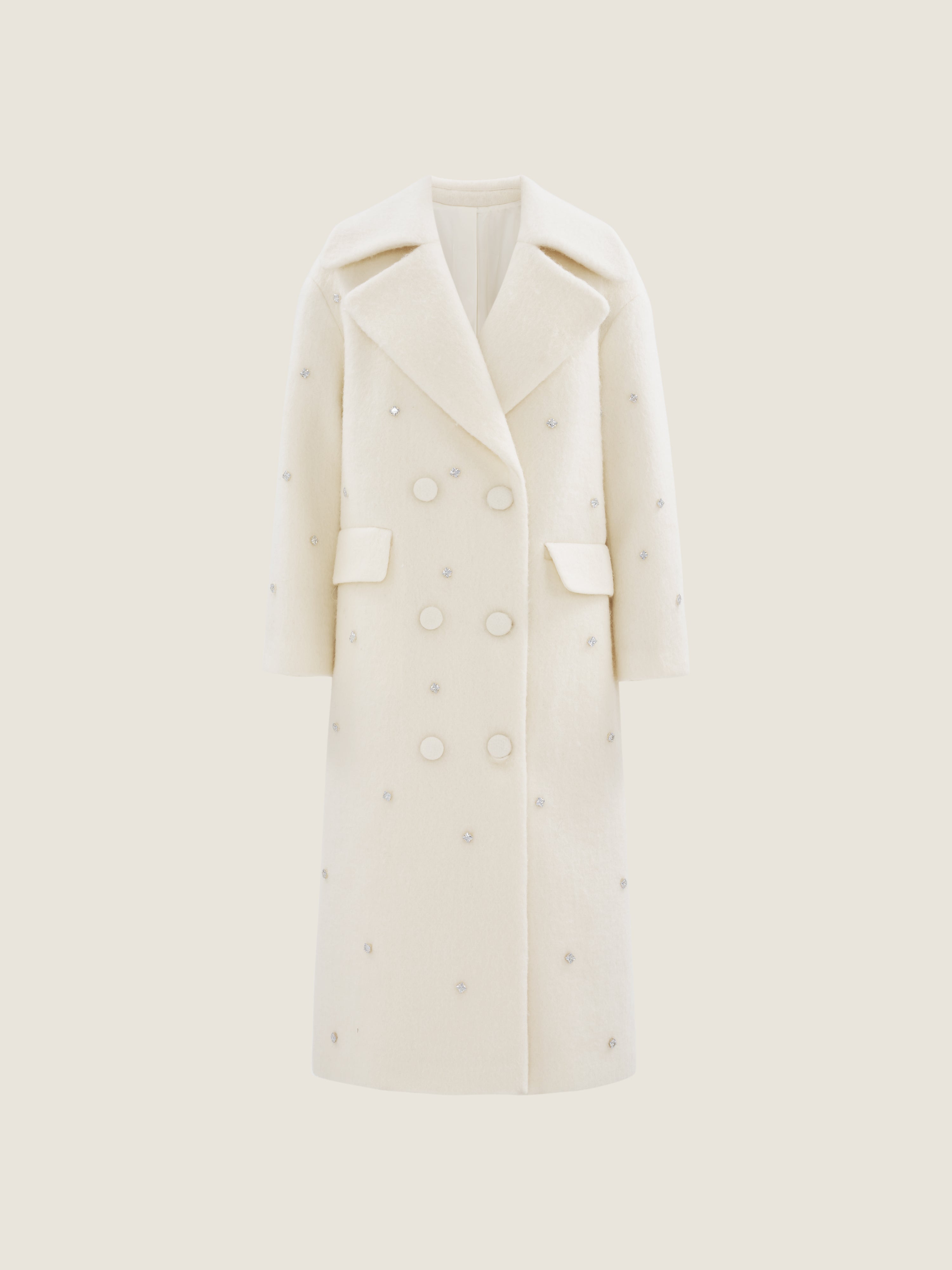Embellished Wool Double-Breasted Coat