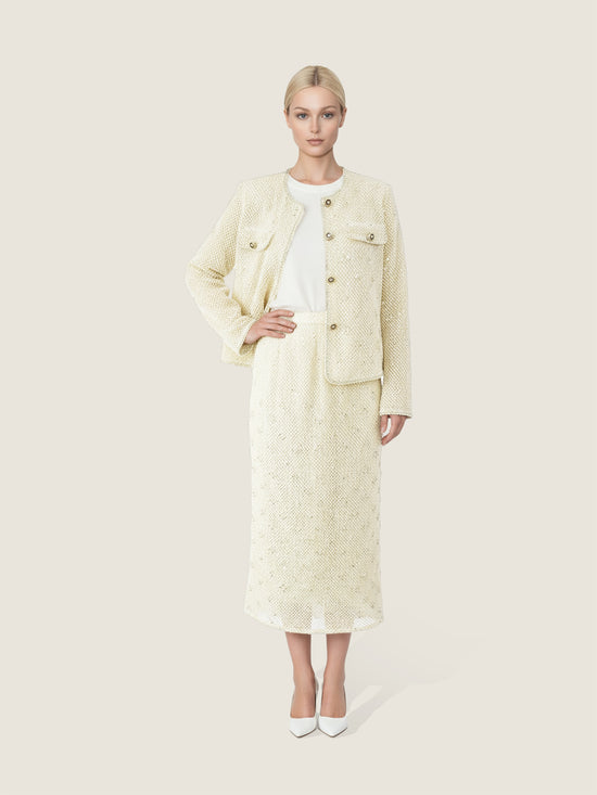 Embroidered Tweed Jacket and Matching Midi Skirt M31N