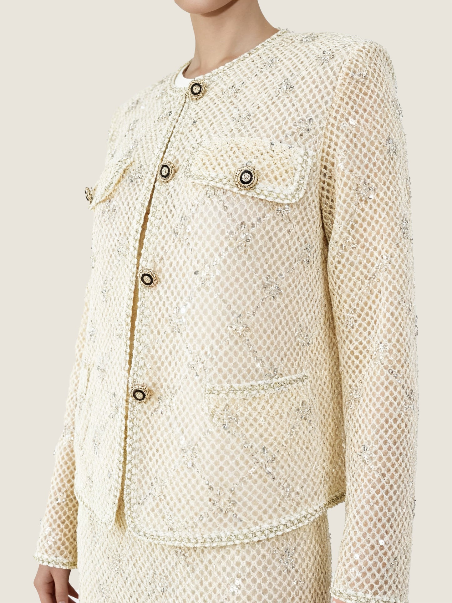 Embroidered Tweed Jacket and Matching Midi Skirt M31N