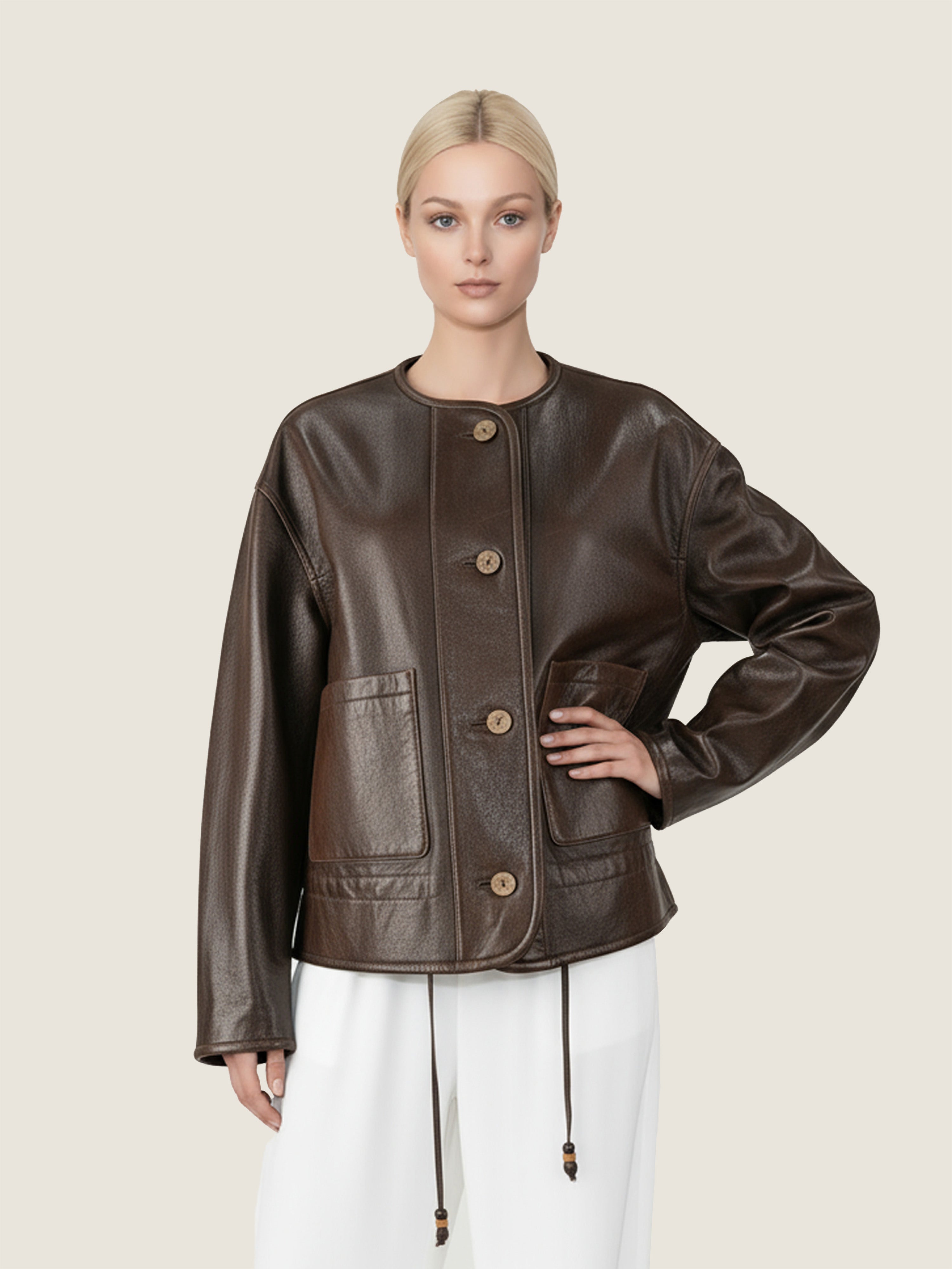 Lambskin Crew-Neck Jacket M31N