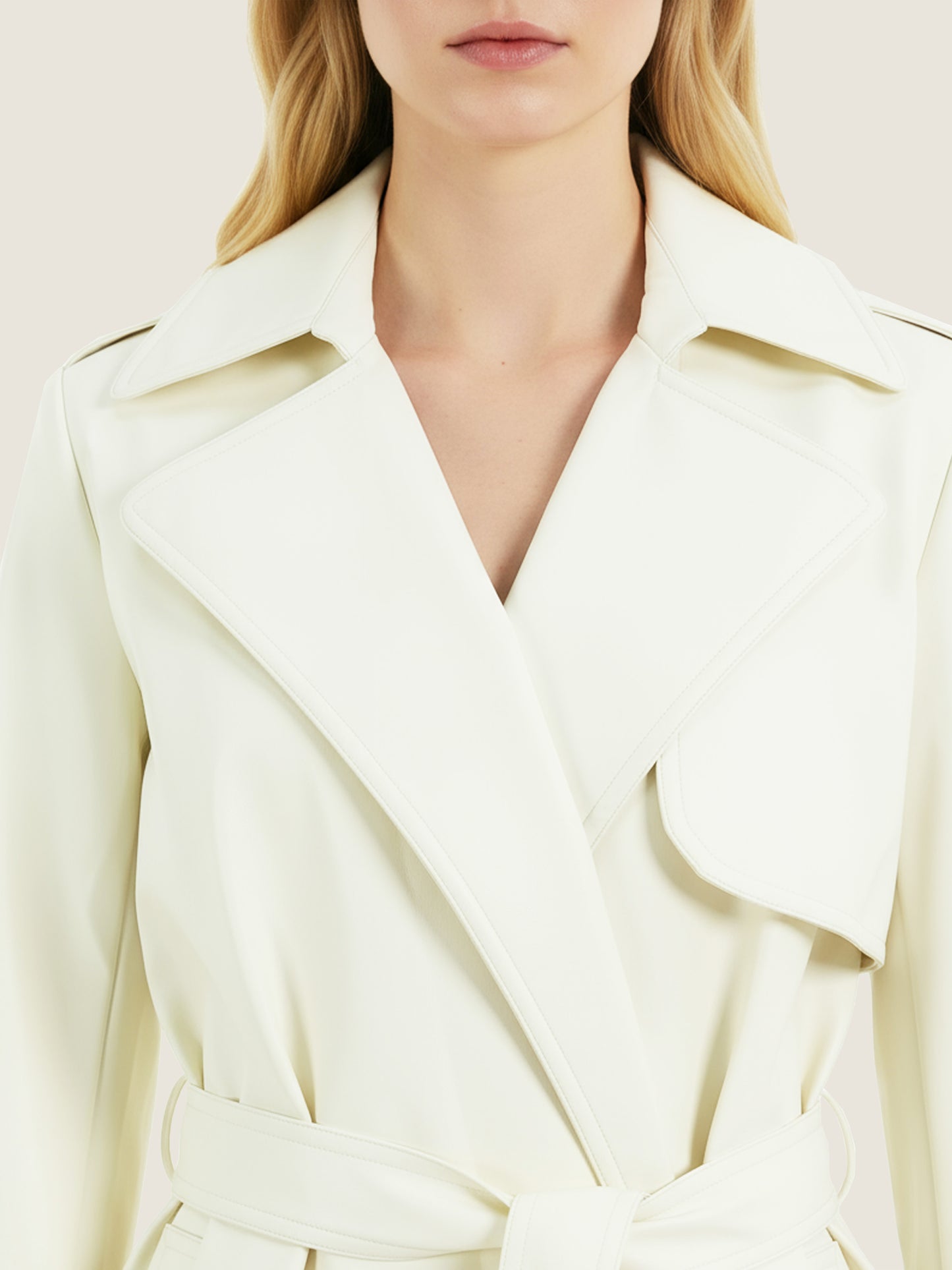 Ivory Belted Trench Coat M31N