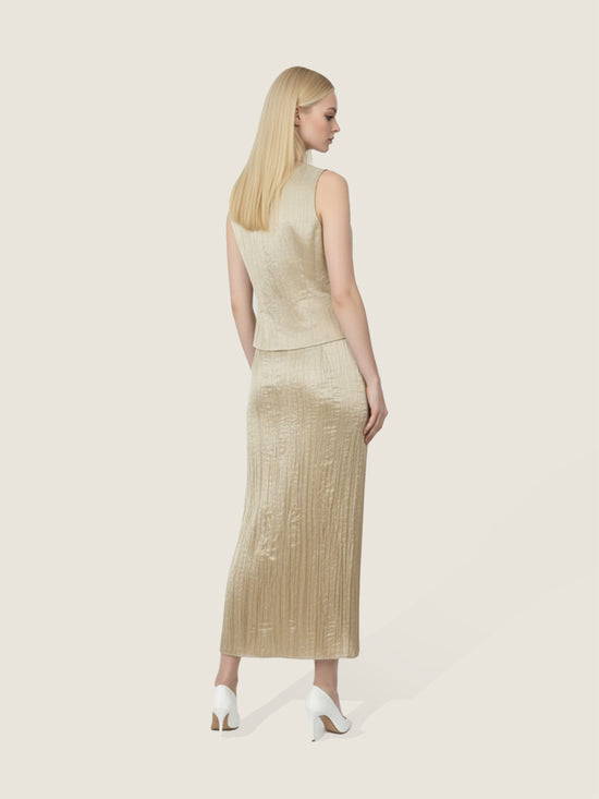 Plissé Gold Vest and Maxi Skirt Set M31N