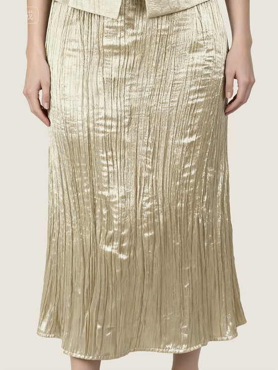 Plissé Gold Vest and Maxi Skirt Set M31N