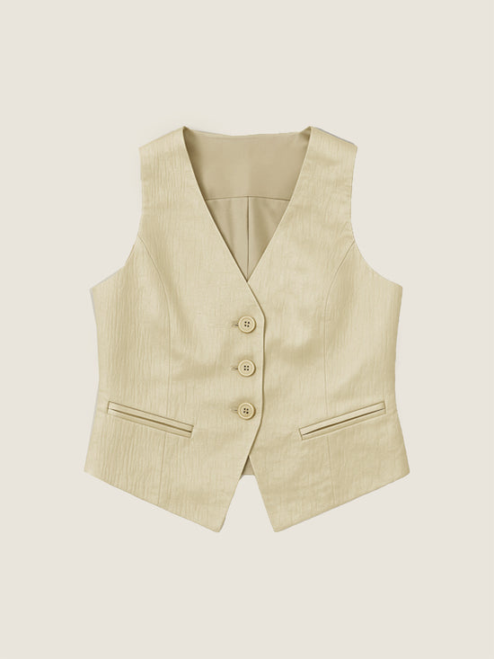 Plissé Gold Vest and Maxi Skirt Set M31N