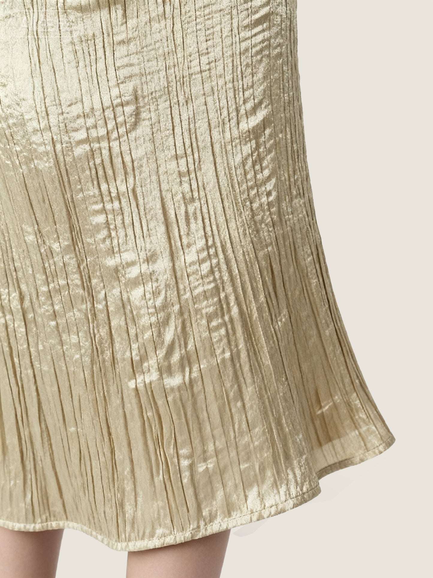 Plissé Gold Vest and Maxi Skirt Set M31N