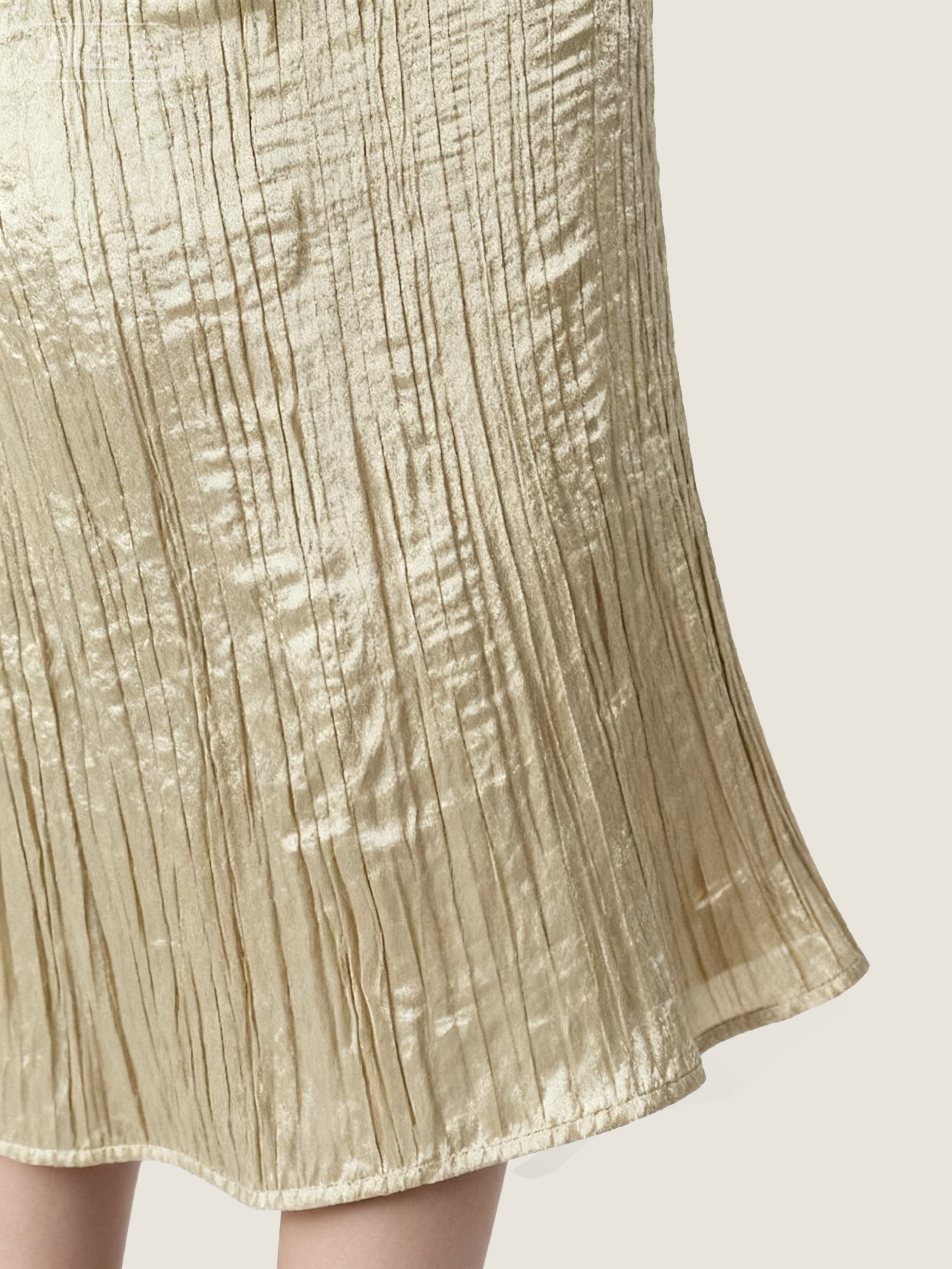 Plissé Gold Vest and Maxi Skirt Set M31N