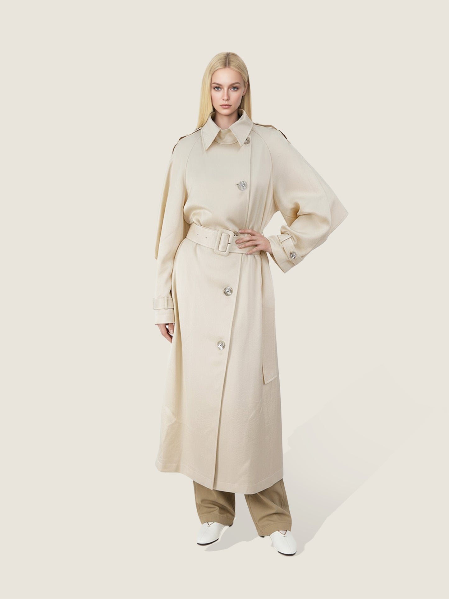 Belted Trench Coat With Sleeve Detail M31N