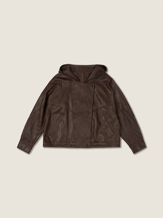 Asymmetric Zip-Collar Lambskin Jacket M31N