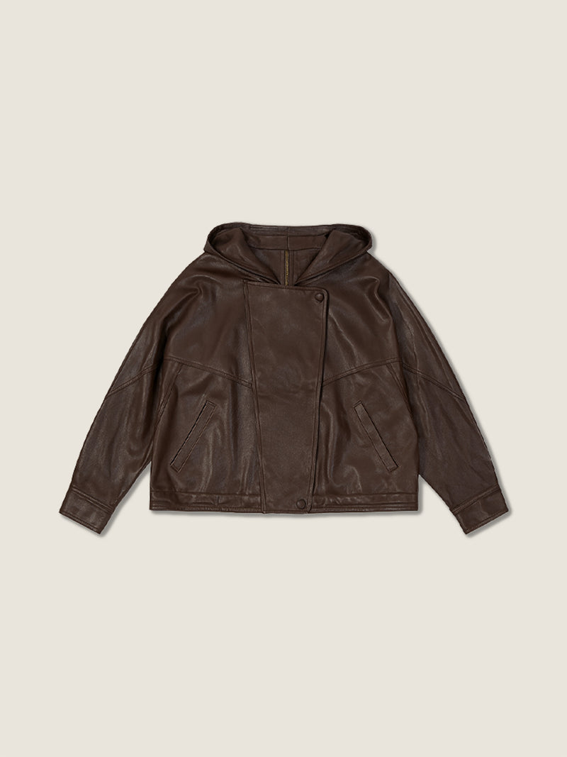 Asymmetric Zip-Collar Lambskin Jacket M31N