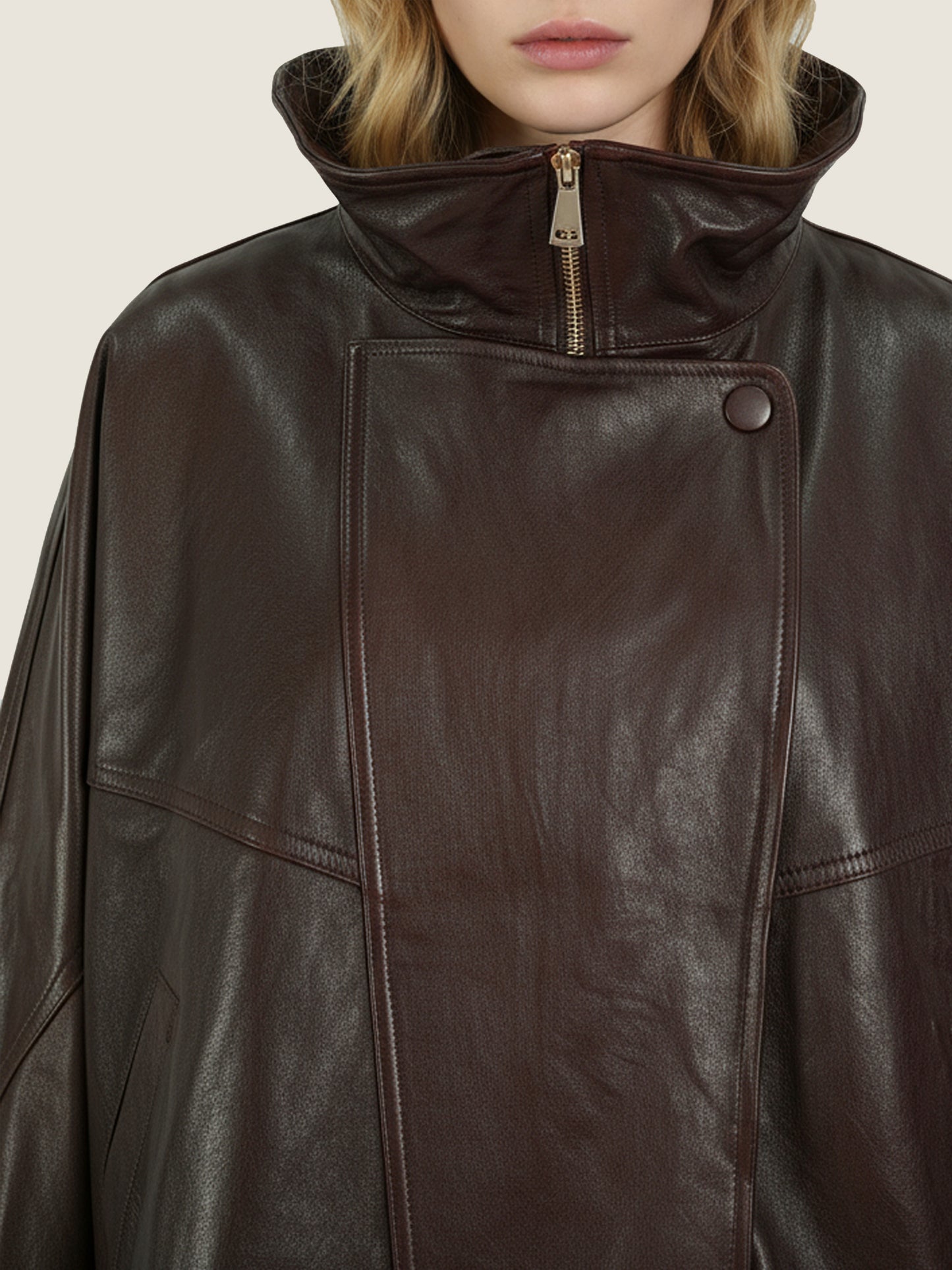 Asymmetric Zip-Collar Lambskin Jacket M31N