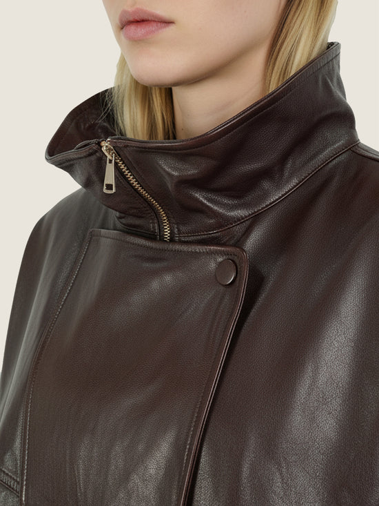 Asymmetric Zip-Collar Lambskin Jacket M31N