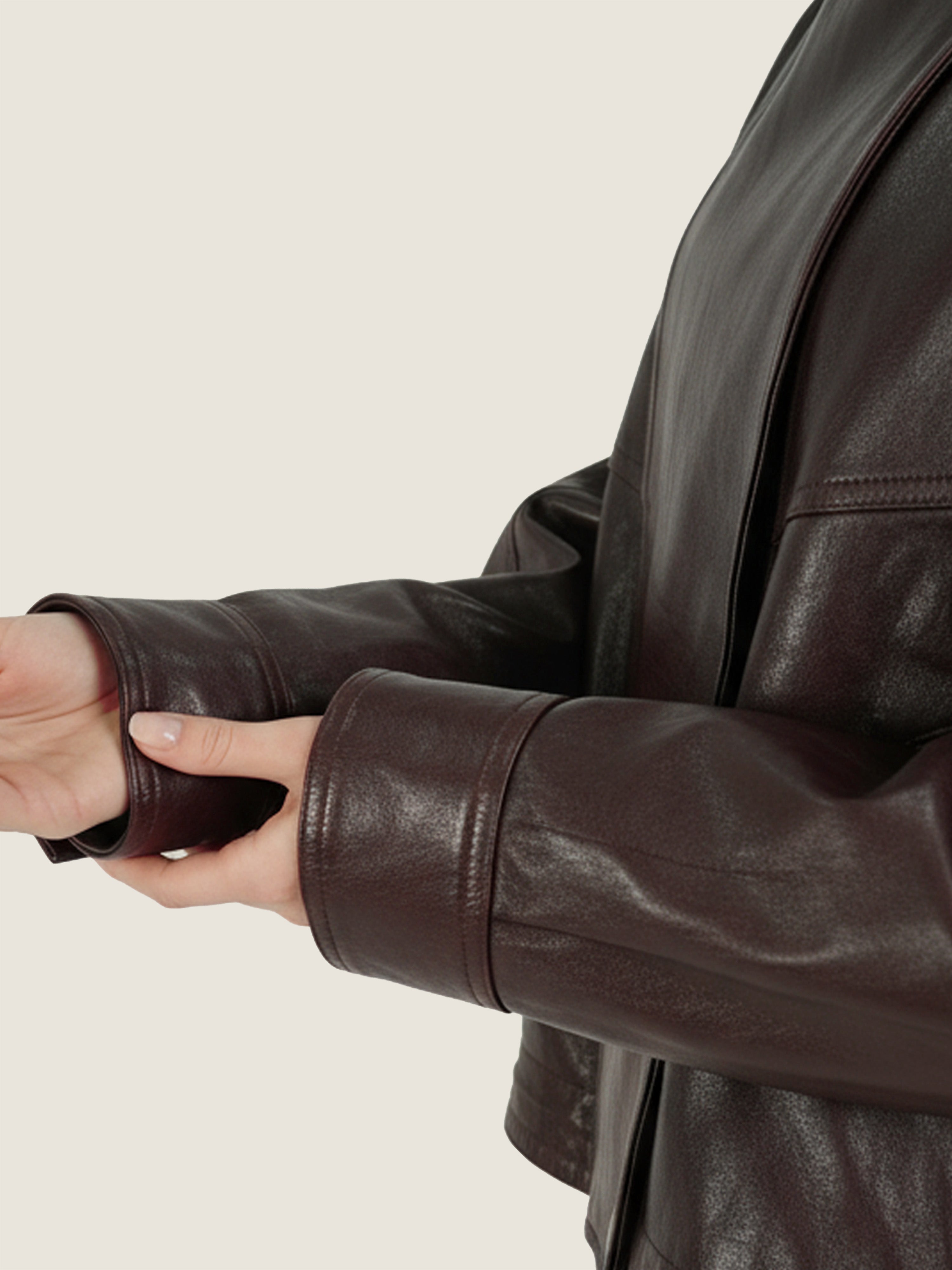 Asymmetric Zip-Collar Lambskin Jacket M31N