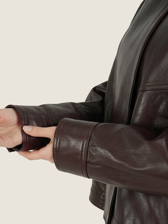 Asymmetric Zip-Collar Lambskin Jacket M31N