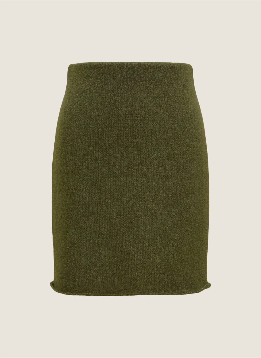 Olive Mélange Half-Zip Sweater And Skirt Set M31N