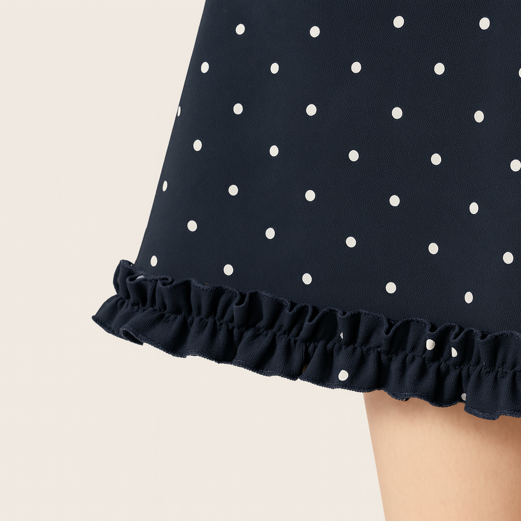 Women's Flower-Trimmed Polka Dot High Waist A Line Mini Skirt A10144
