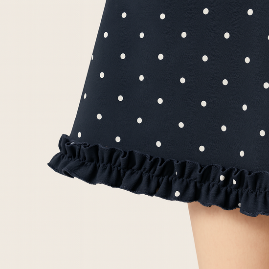 Women's Flower-Trimmed Polka Dot High Waist A Line Mini Skirt A10144
