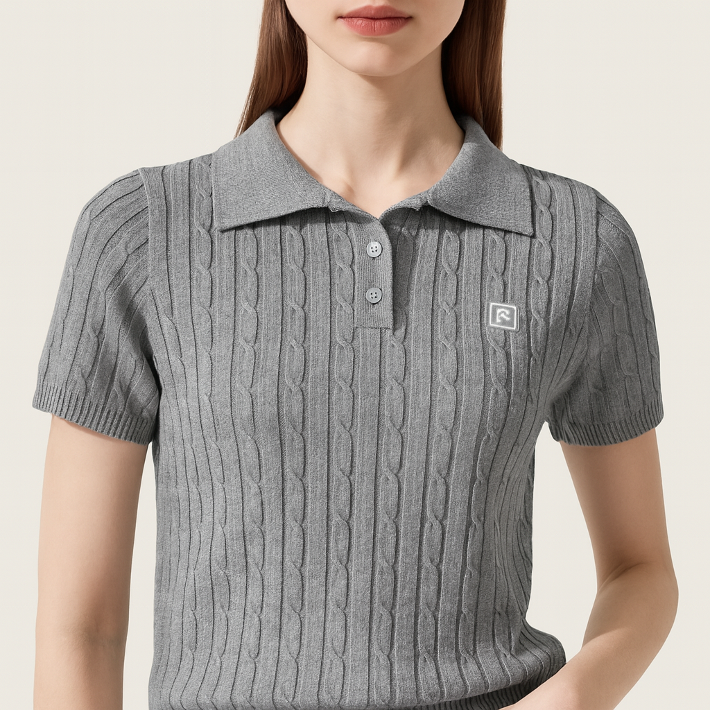 Cable-Knit Polo Top A10033