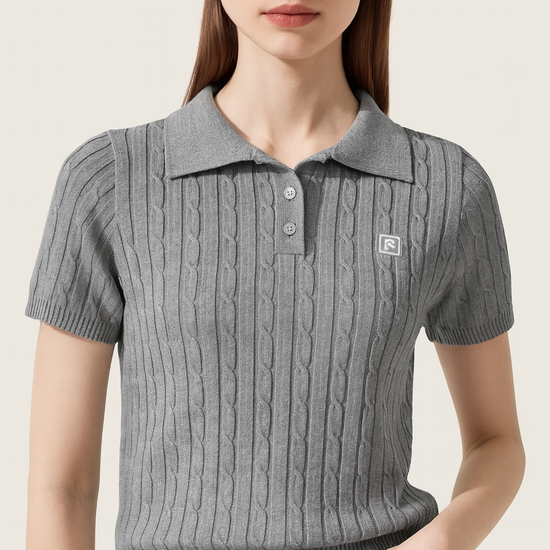 Cable-Knit Polo Top A10033