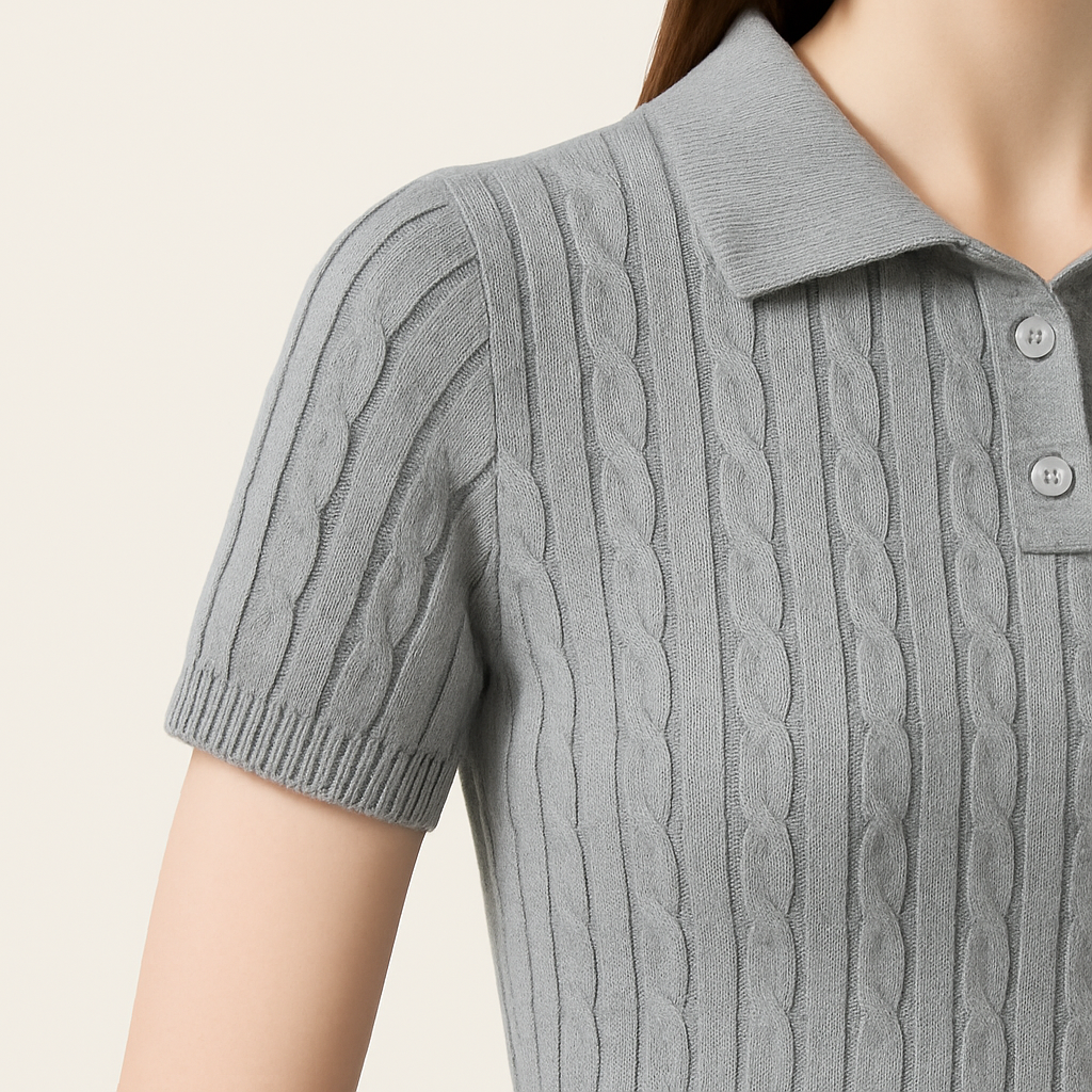Cable-Knit Polo Top A10033