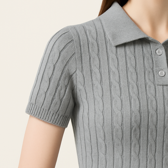 Cable-Knit Polo Top A10033