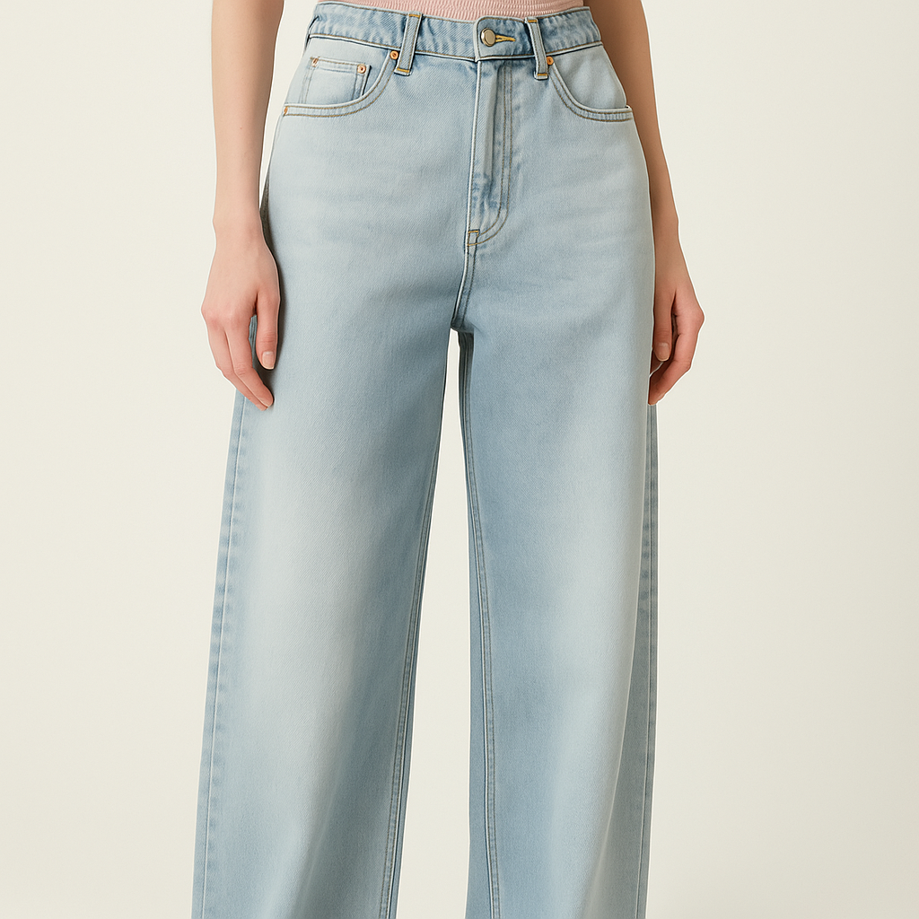 Women's Loose Wide Leg Denim Jeans with Back Embroidery A10039